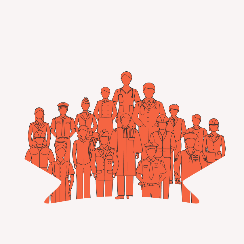 Canadian workers illustrated in a maple leaf